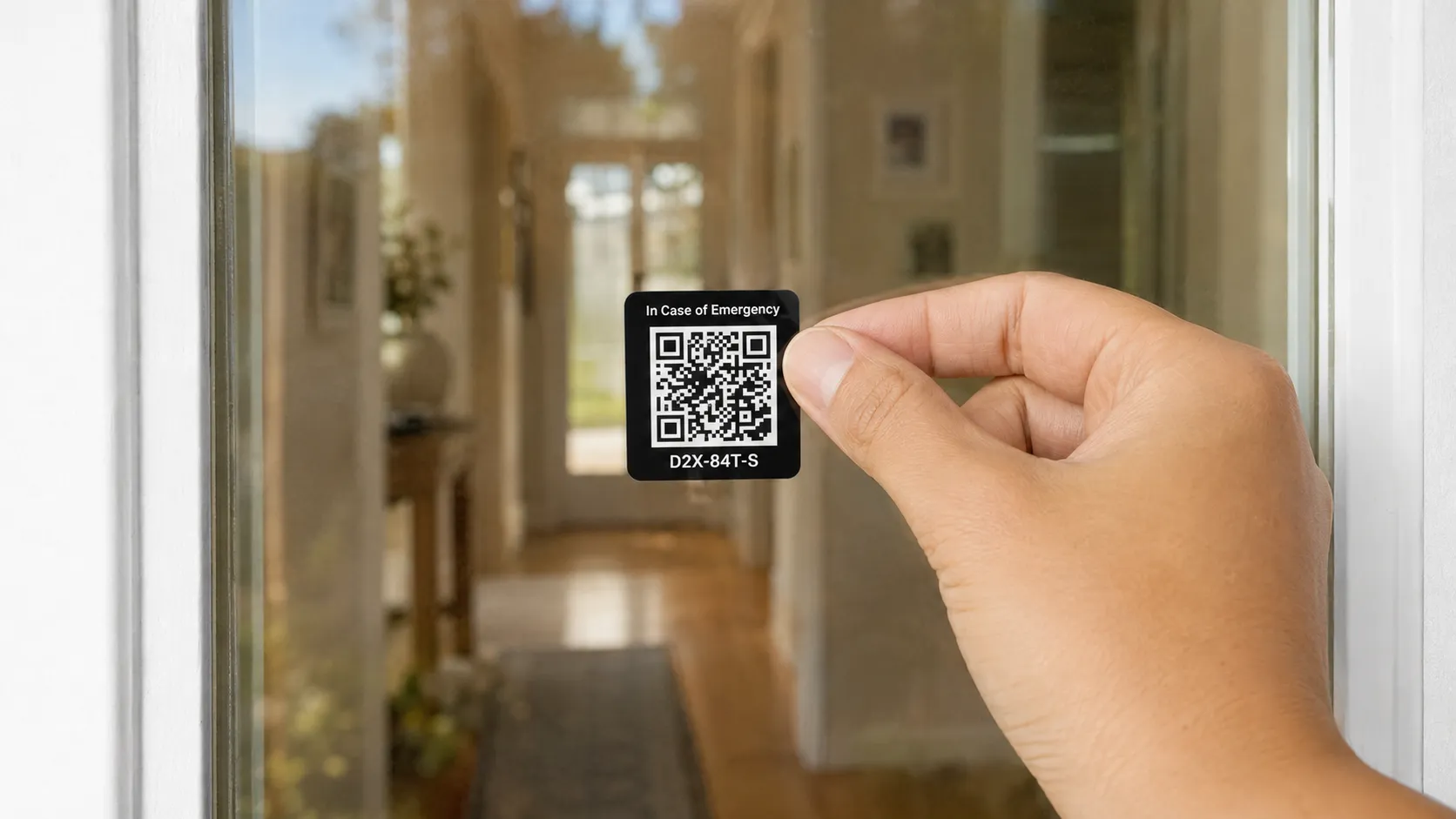 Placing an ICE Jar QR sticker on a glass front door